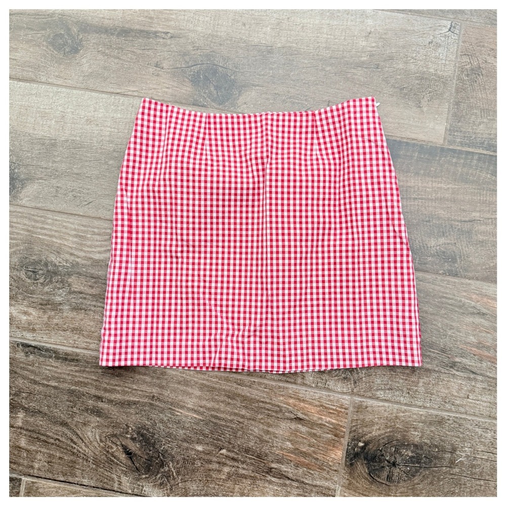 Renwick Womens Gingham A-Line Lined Side Zip Cotton Mini Skirt, Red White, 6
